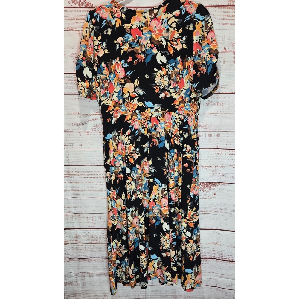 Torrid Women's Boho Floral Faux Wrap Midi Dress Black Multi Short Sleeve Size 1 - Picture 3 of 6